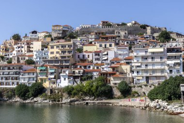 Kavala şehrinin eski şehir panoraması, Yunanistan