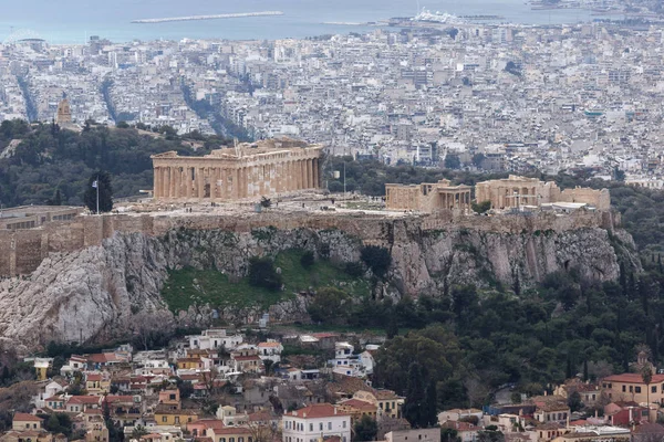 Panorama de la ciudad de Atenas de la colina de Lycabettus, Grecia — Foto de Stock