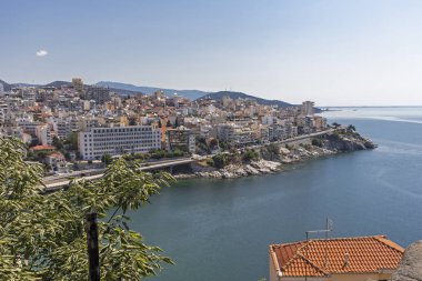 Panoramik şehir, Kavala, Yunanistan