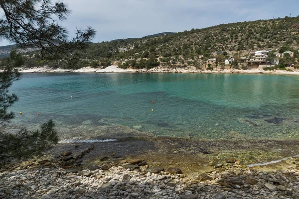 Panorama van het dorp en het strand van Aliki, Thassos Island, Griekenland — Stockfoto