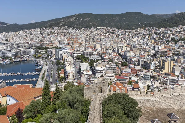 Панорама города Кавала из крепости, Греция — стоковое фото