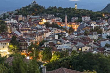 Plovdiv şehrinin Gece Panoraması, Bulgaristan