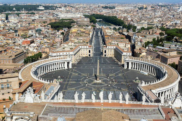 Panorama of Vatican city and Rome from dome of St. Peter's Basilica, Italy