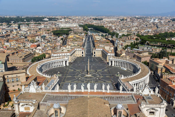 Panorama of Vatican city and Rome from dome of St. Peter's Basilica, Italy