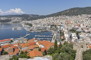 Kaleden Kavala şehrinin panoraması, Yunanistan