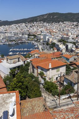 Kaleden Kavala şehrinin panoraması, Yunanistan