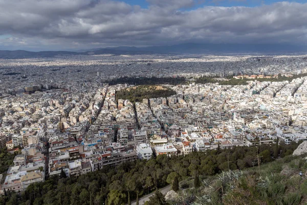 Panorama da cidade de Atenas da colina de Lycabettus, Grécia — Fotografia de Stock