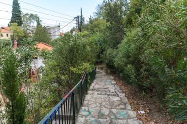 Xanthi eski kasabasında Tipik Sokak ve eski evler, Yunanistan