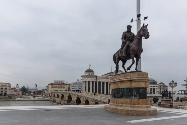 Панорама центру міста Скоп'є, Північна Македонія — стокове фото