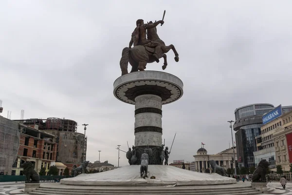 Alessandro Magno Monumento a Skopje Centro della città — Foto Stock