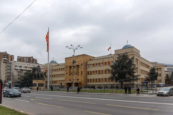 Parlament építése Szkopje városában — Stock Fotó
