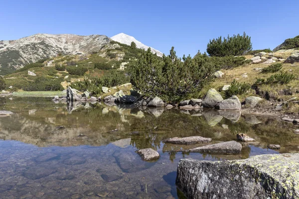 Sungai pegunungan dan Puncak Vihren, Pegunungan Pirin, Bulgaria — Stok Foto