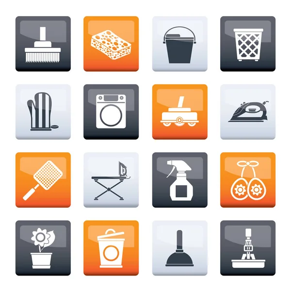 Stylized Household Objects Tools Icons Color Background Vector Icon Set — Stock Vector