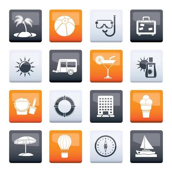 Stylized Vacation Holiday Icons Color Background Vector Icon Set — Stock Vector