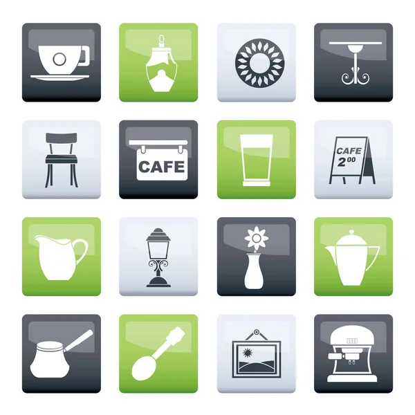 Cafe Coffeehouse Icons Color Background Vector Icon Set — Stock Vector