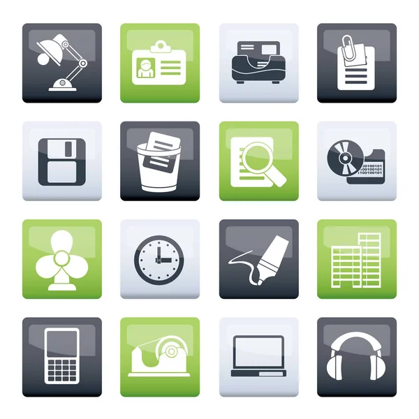 Büro Und Geschäftssymbole Über Farbigem Hintergrund Vektor Icon Set — Stockvektor