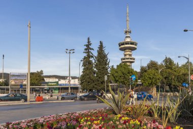 Yunanistan 'ın Selanik kentindeki Ote Kulesi' nin gün batımı manzarası