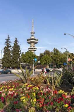 Yunanistan 'ın Selanik kentindeki Ote Kulesi' nin gün batımı manzarası