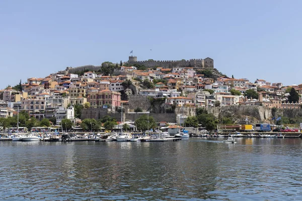 Panoramic view of port and old town of city of Kavala, Greece — ストック写真