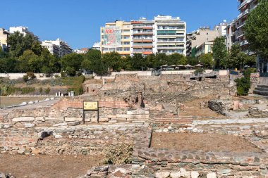 Selanik, Yunanistan - 22 Eylül 2019: Yunanistan 'ın orta kesimindeki Selanik kentinde Roma Forumu kalıntıları