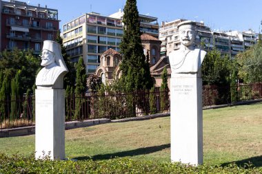 Selanik, Yunanistan - 22 Eylül 2019: Antik Bizans Panagia Chalkeonin Kilisesi Orta Makedonya, Yunanistan