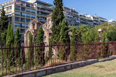 Selanik, Yunanistan - 22 Eylül 2019: Antik Bizans Panagia Chalkeonin Kilisesi Orta Makedonya, Yunanistan