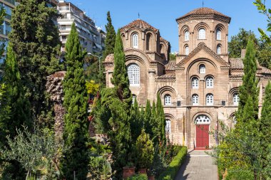 Selanik, Yunanistan - 22 Eylül 2019: Antik Bizans Panagia Chalkeonin Kilisesi Orta Makedonya, Yunanistan