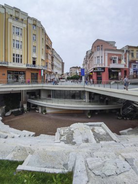 PLOVDIV, BULGARIA - 19 Mayıs 2020: Bulgaristan 'ın Filibe kentindeki Roma stadyumunun kalıntıları