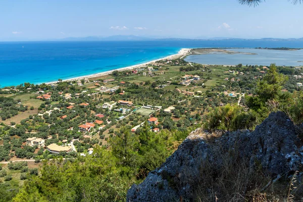 Paysage Marin Panoramique Plage Agios Ioanis Avec Eaux Bleues Leucade — Photo