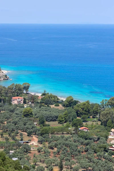 Paisaje Marino Panorámico Playa Agios Ioanis Con Aguas Azules Lefkada — Foto de Stock