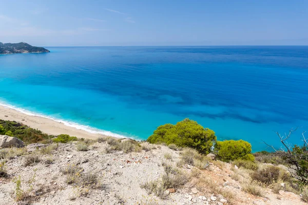 Panorama Delle Acque Blu Della Spiaggia Kokkinos Vrachos Lefkada Isole — Foto Stock