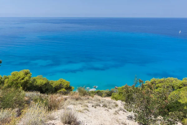 Panorama Delle Acque Blu Della Spiaggia Kokkinos Vrachos Lefkada Isole — Foto Stock