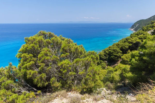 Panorama Delle Acque Blu Della Spiaggia Kokkinos Vrachos Lefkada Isole — Foto Stock