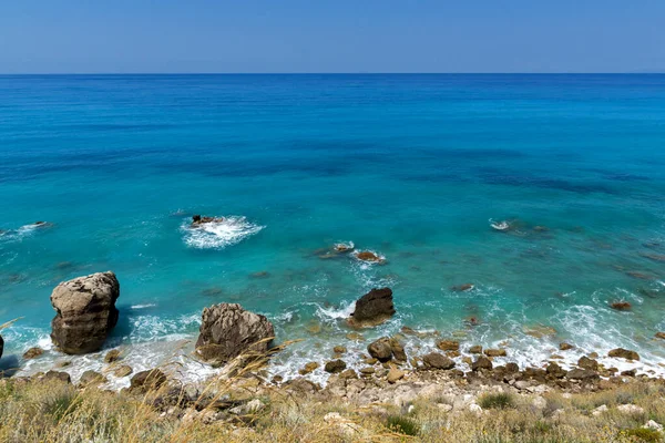 Panorama Águas Azuis Kokkinos Vrachos Beach Lefkada Ilhas Jónicas Grécia — Fotografia de Stock