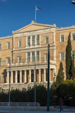 ATİNA, GREECE - 19 Ocak 2017: Atina, Attica, Yunanistan 'daki Yunan parlamentosu