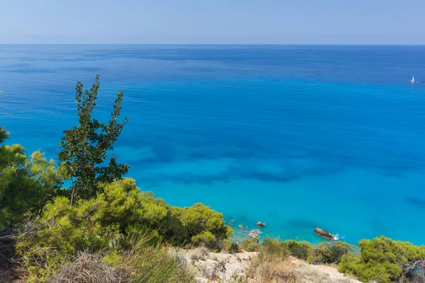 Panoramisch Landschap Met Blauw Water Lefkada Ionische Eilanden Griekenland — Stockfoto