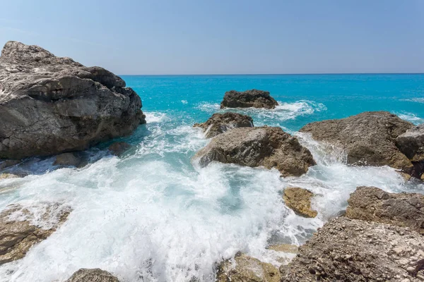 Seascape Blue Waters Rocks Megali Petra Beach Lefkada Jónské Ostrovy — Stock fotografie