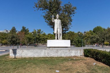 Selanik, Yunanistan - 22 Eylül 2019: Yunanistan 'ın orta kesimindeki Selanik kentinde Eleftherios Venizelos Heykeli