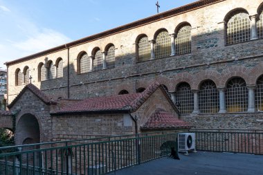 Selanik, Yunanistan - 22 Eylül 2019: Yunanistan 'ın orta kesimindeki Selanik kenti Acheiropoietos Antik Bizans Kilisesi