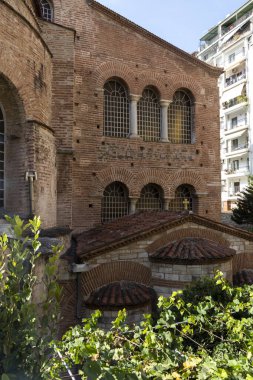 Selanik, Yunanistan - 22 Eylül 2019: Yunanistan 'ın orta kesimindeki Selanik kenti Acheiropoietos Antik Bizans Kilisesi