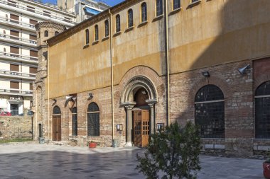 Selanik, Yunanistan - 22 Eylül 2019: Yunanistan 'ın orta kesimindeki Selanik kentinde Antik Bizans Ortodoks Ayasofya Katedrali