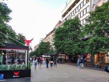 SOFYA, BULGARIA -25 Haziran 2020: Bulgaristan 'ın Sofya kentindeki Vitosha Bulvarında Yürüyen İnsanlar