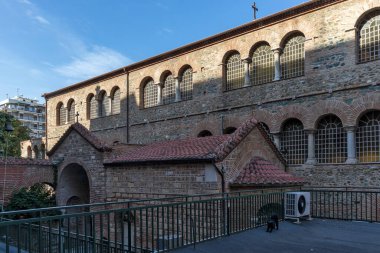 Selanik, Yunanistan - 22 Eylül 2019: Yunanistan 'ın orta kesimindeki Selanik kentinde Antik Bizans Ortodoks Ayasofya Katedrali