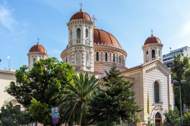 Selanik, Yunanistan - 22 Eylül 2019: Selanik, Orta Makedonya, Yunanistan 'daki Aziz Gregory Palamas Kutsal Metropolitan Kilisesi
