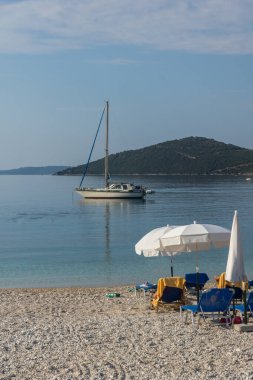 Mikros Gialos plajının muhteşem manzarası, Lefkada, İyon Adaları, Yunanistan