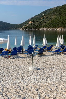 Mikros Gialos plajının muhteşem manzarası, Lefkada, İyon Adaları, Yunanistan