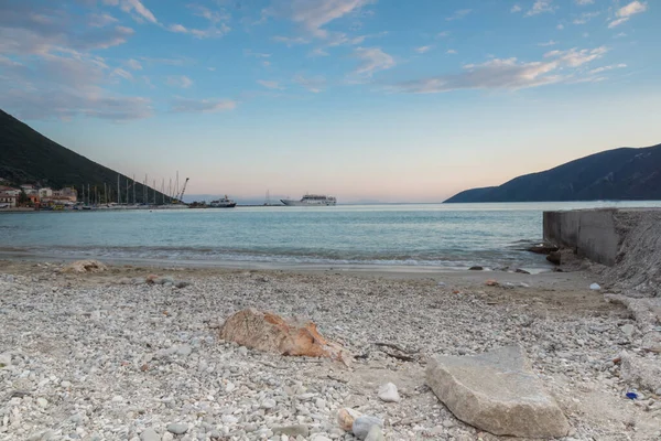 Pôr Sol Incrível Praia Aldeia Vasiliki Lefkada Ilhas Jônicas Grécia — Fotografia de Stock