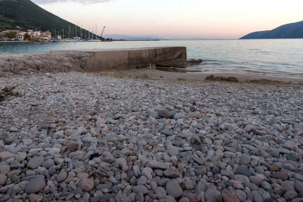 Pôr Sol Incrível Praia Aldeia Vasiliki Lefkada Ilhas Jônicas Grécia — Fotografia de Stock