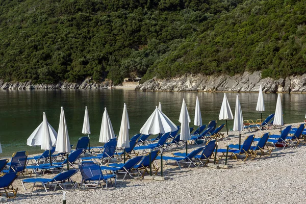 Niesamowita Panorama Plaży Mikros Gialos Lefkada Wyspy Jońskie Grecja — Zdjęcie stockowe