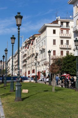 Selanik, Yunanistan - 22 Eylül 2019: Selanik, Orta Makedonya, Yunanistan 'da Aristo Meydanı Panoraması